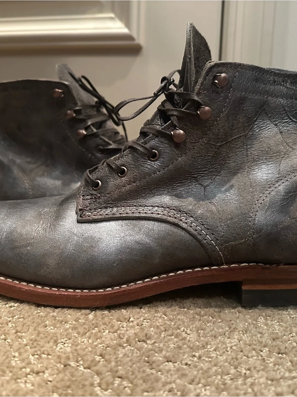 Wolverine 1000 Mile Boots Gray Leather Made In The USA Womens 11